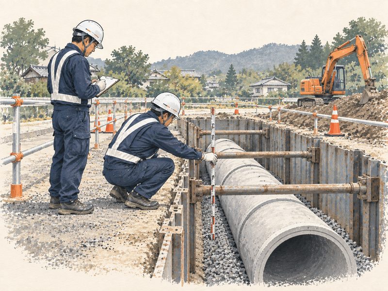 下水道管埋設工事の施工現場
