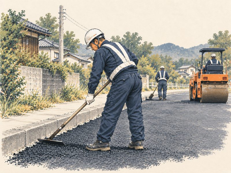 アスファルト舗装工事の施工現場