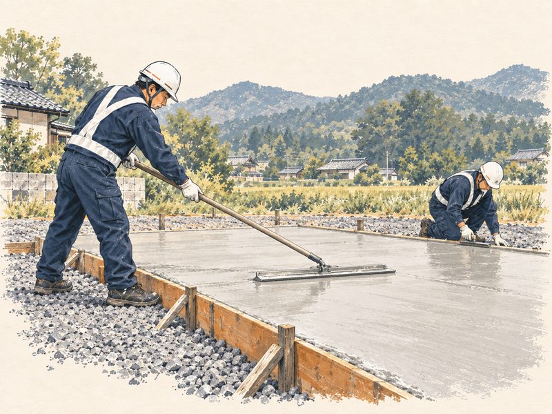 コンクリート舗装工事の施工現場