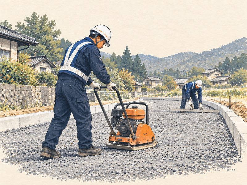 路盤築造工事の施工現場
