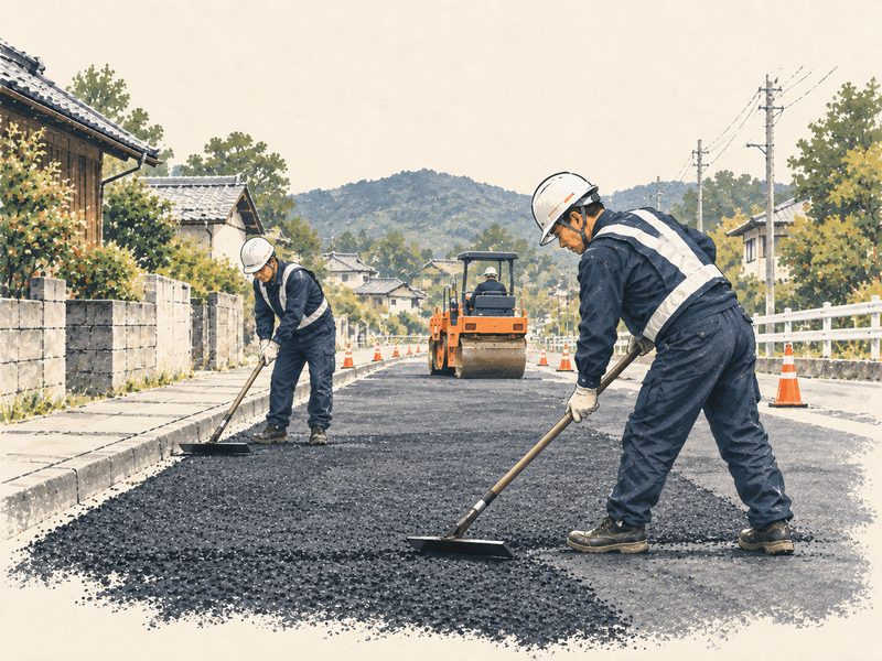 舗装工事の施工現場